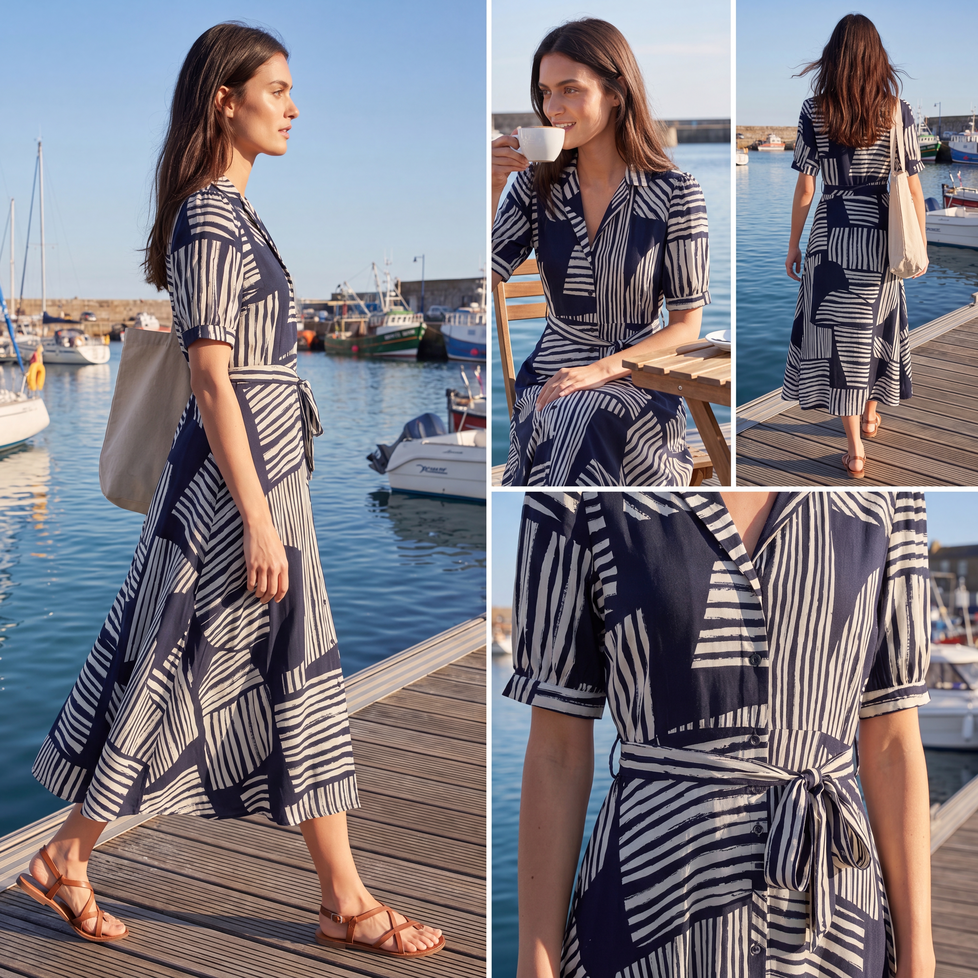 Dámske maxi košeľové šaty s geometrickým vzorom ZABAIONE AZURA NAVY BLUE s.WEAR. 9jpeg
